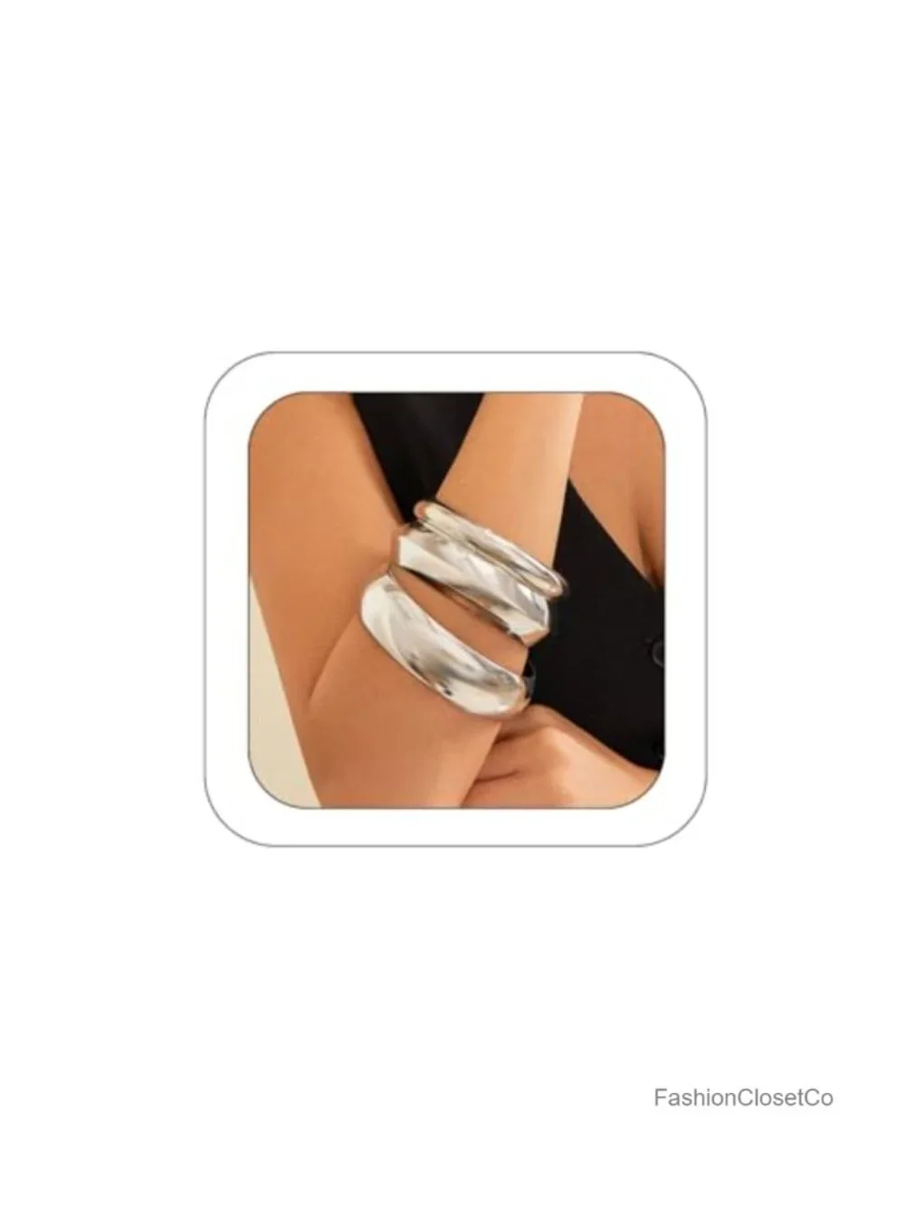 Chunky Hammered Cuff Bracelet Bangle Open Stack Wrist Cuff Wide Silver Plated